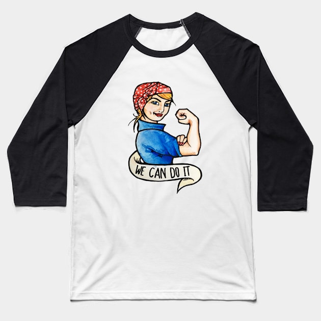 We can do it Feminist Rosie the Riveter Baseball T-Shirt by bubbsnugg